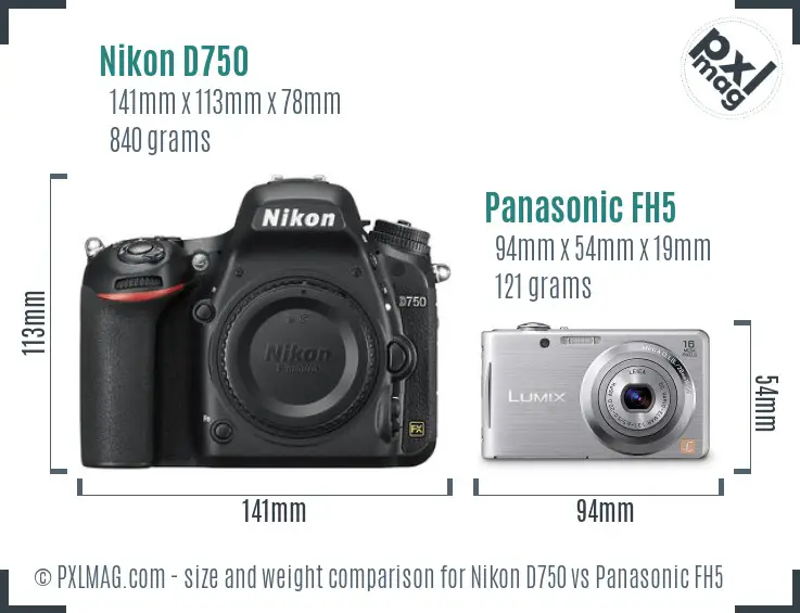 Nikon D750 vs Panasonic FH5 size comparison