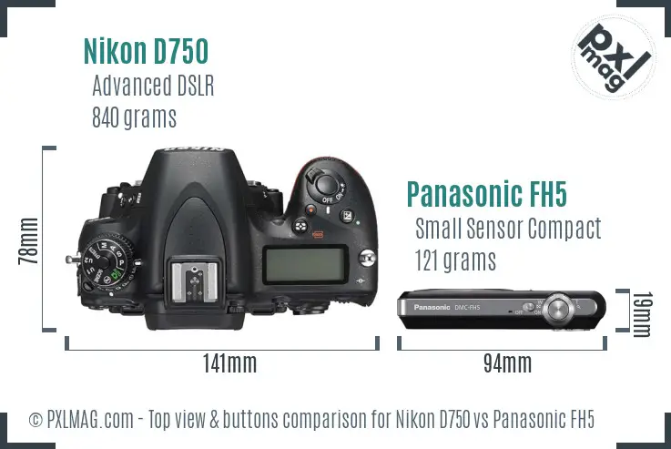Nikon D750 vs Panasonic FH5 top view buttons comparison