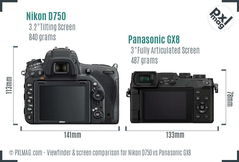 Nikon D750 vs Panasonic GX8 Screen and Viewfinder comparison