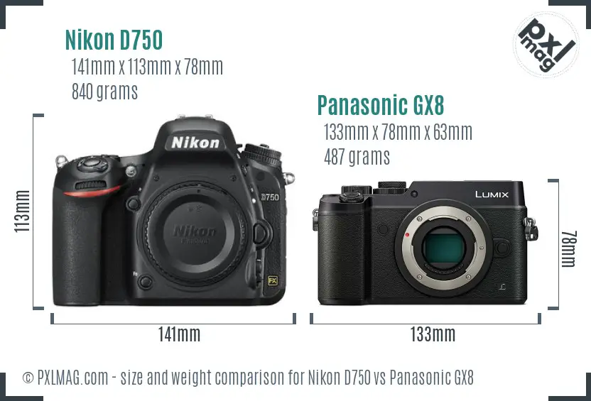 Nikon D750 vs Panasonic GX8 size comparison