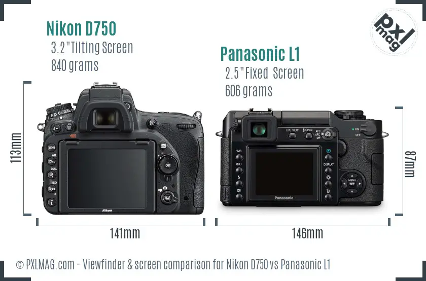 Nikon D750 vs Panasonic L1 Screen and Viewfinder comparison