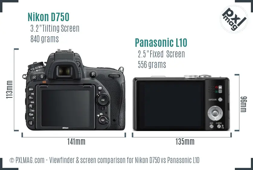 Nikon D750 vs Panasonic L10 Screen and Viewfinder comparison