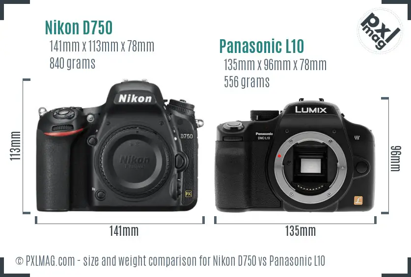 Nikon D750 vs Panasonic L10 size comparison