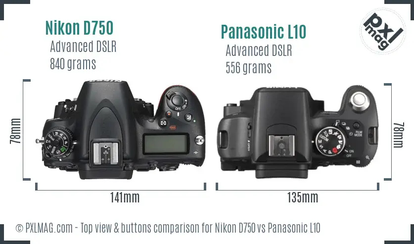 Nikon D750 vs Panasonic L10 top view buttons comparison