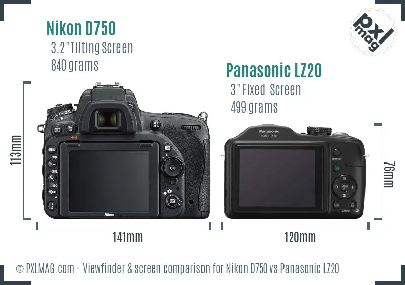 Nikon D750 vs Panasonic LZ20 Screen and Viewfinder comparison
