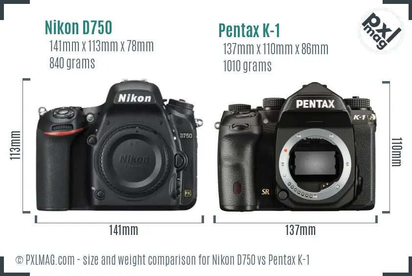 Nikon D750 vs Pentax K-1 size comparison