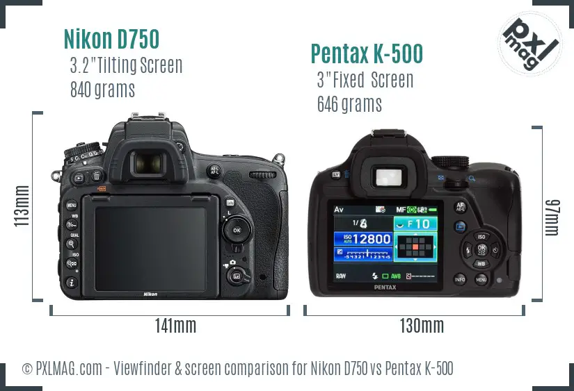 Nikon D750 vs Pentax K-500 Screen and Viewfinder comparison Nikon D750 vs Pentax K-500 Screen and Viewfinder comparison