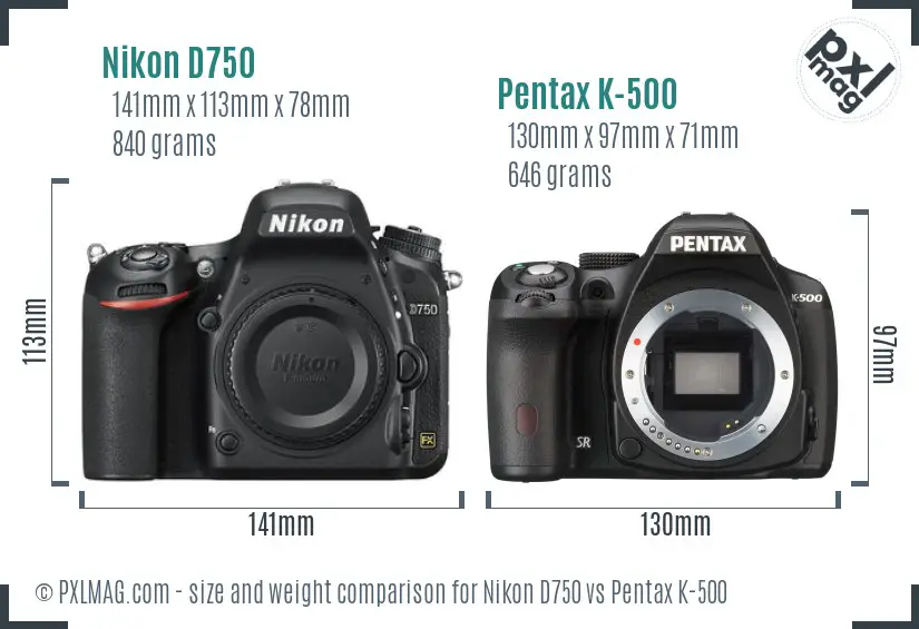 Nikon D750 vs Pentax K-500 size comparison Nikon D750 vs Pentax K-500 size comparison