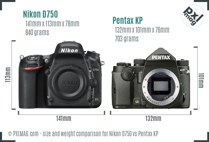 Nikon D750 vs Pentax KP size comparison
