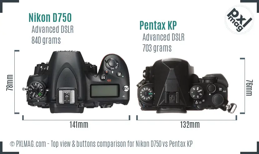 Nikon D750 vs Pentax KP top view buttons comparison