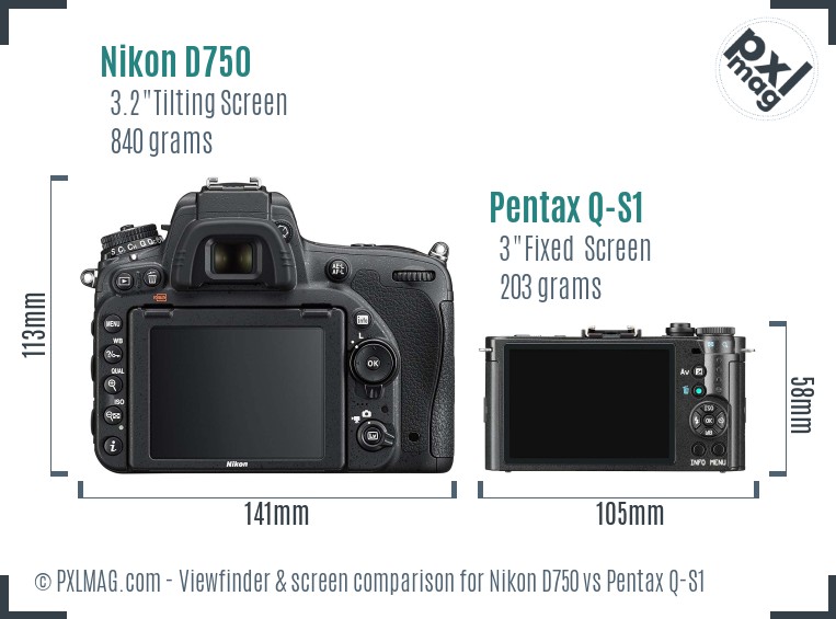 Nikon D750 vs Pentax Q-S1 Screen and Viewfinder comparison
