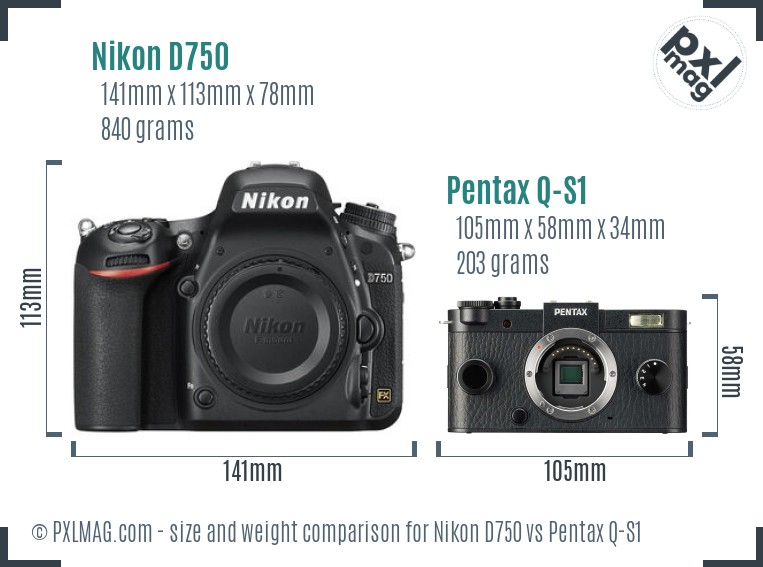 Nikon D750 vs Pentax Q-S1 size comparison