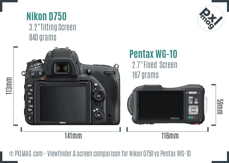 Nikon D750 vs Pentax WG-10 Screen and Viewfinder comparison