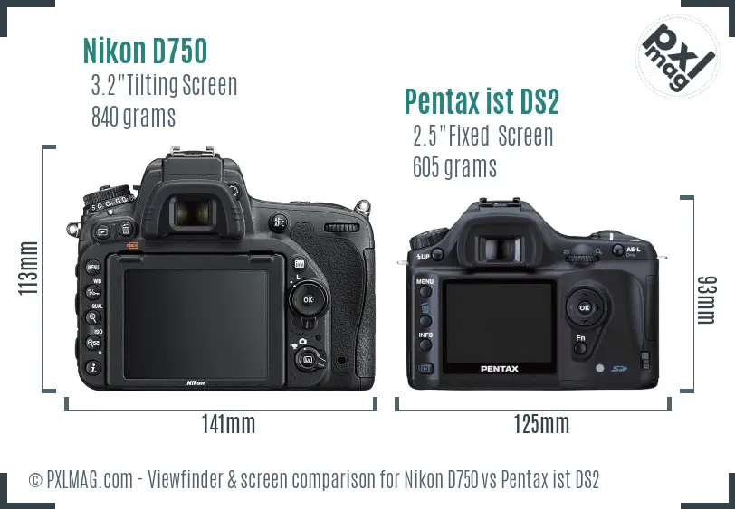 Nikon D750 vs Pentax ist DS2 Screen and Viewfinder comparison