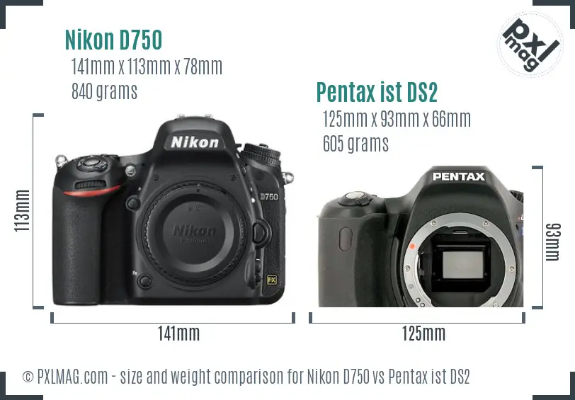 Nikon D750 vs Pentax ist DS2 size comparison