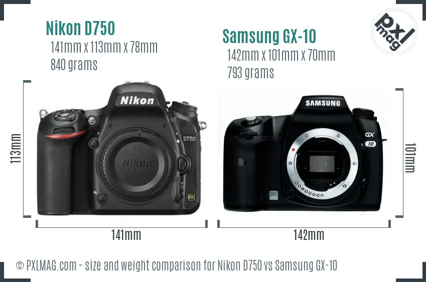 Nikon D750 vs Samsung GX-10 size comparison