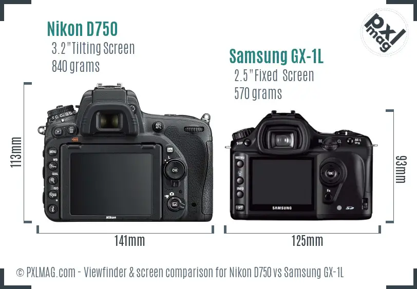 Nikon D750 vs Samsung GX-1L Screen and Viewfinder comparison