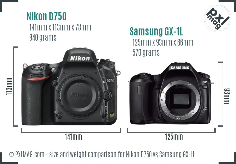 Nikon D750 vs Samsung GX-1L size comparison