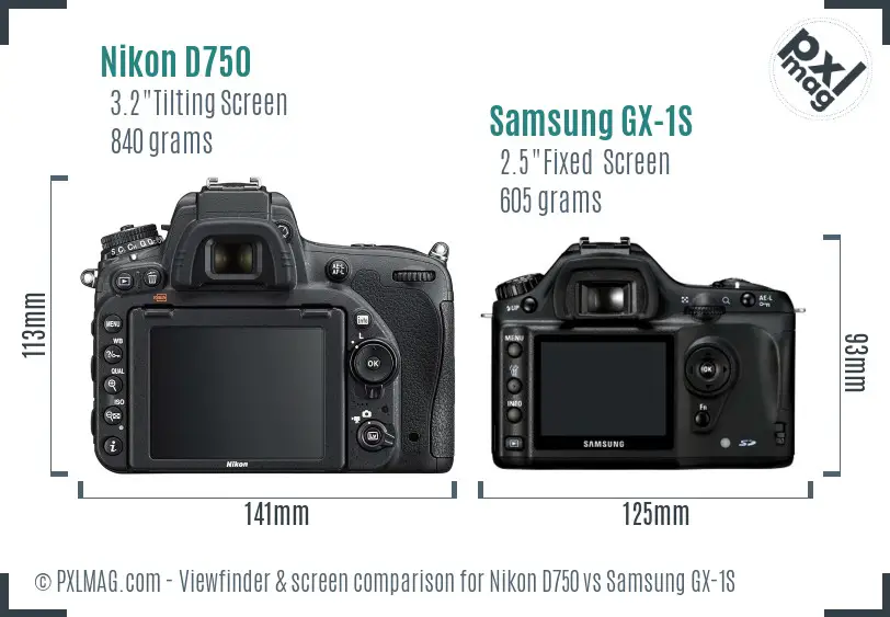 Nikon D750 vs Samsung GX-1S Screen and Viewfinder comparison