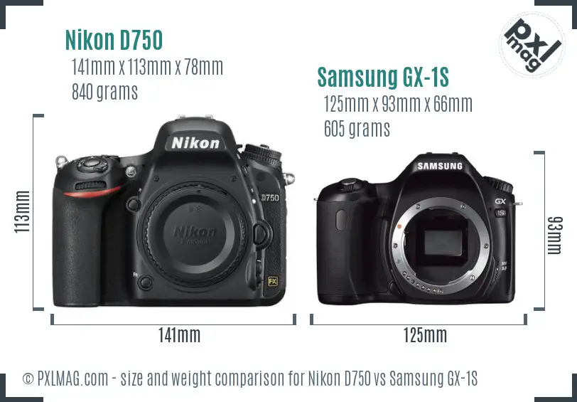 Nikon D750 vs Samsung GX-1S size comparison