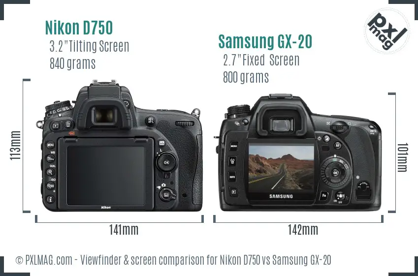 Nikon D750 vs Samsung GX-20 Screen and Viewfinder comparison
