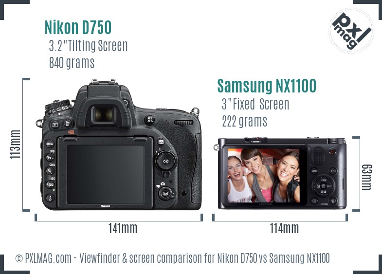 Nikon D750 vs Samsung NX1100 Screen and Viewfinder comparison