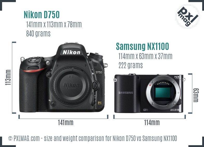 Nikon D750 vs Samsung NX1100 size comparison
