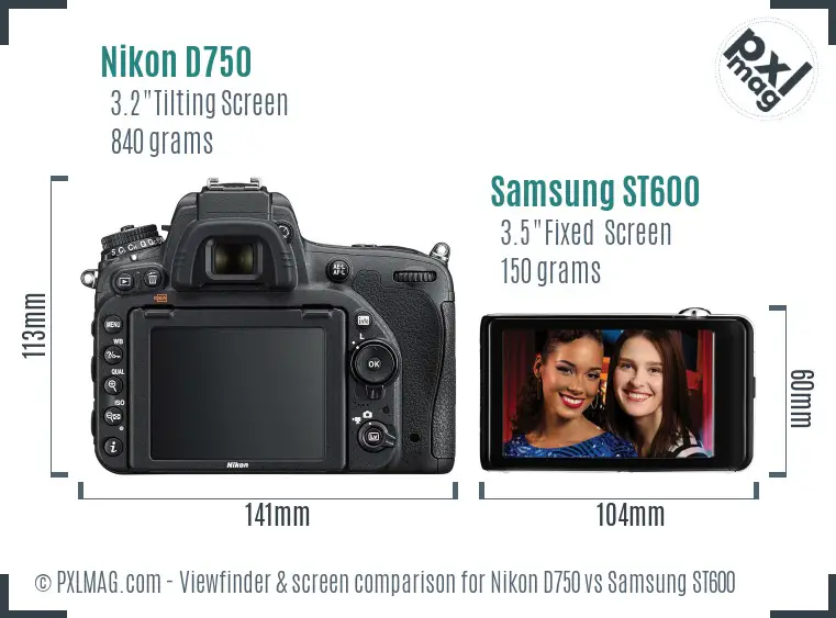 Nikon D750 vs Samsung ST600 Screen and Viewfinder comparison