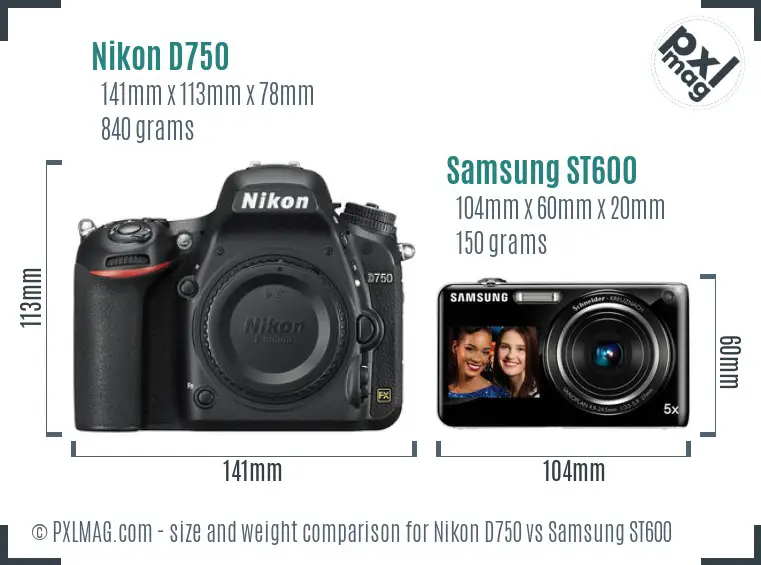 Nikon D750 vs Samsung ST600 size comparison