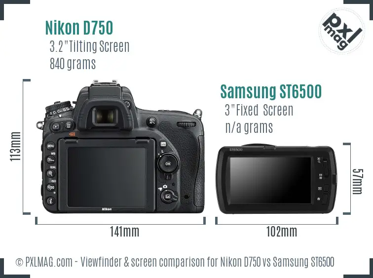 Nikon D750 vs Samsung ST6500 Screen and Viewfinder comparison