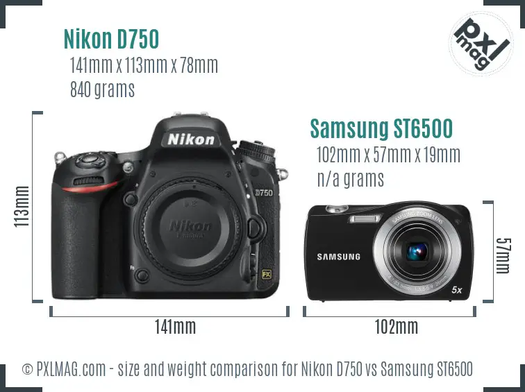 Nikon D750 vs Samsung ST6500 size comparison