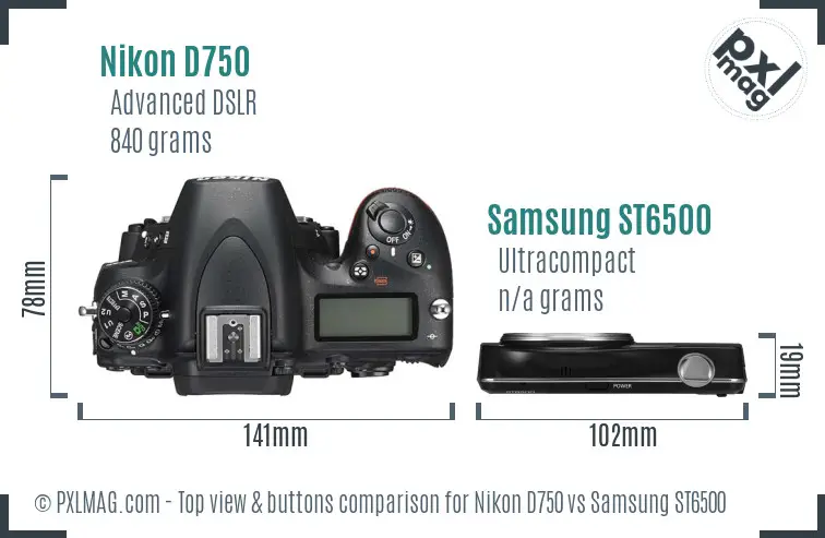 Nikon D750 vs Samsung ST6500 top view buttons comparison