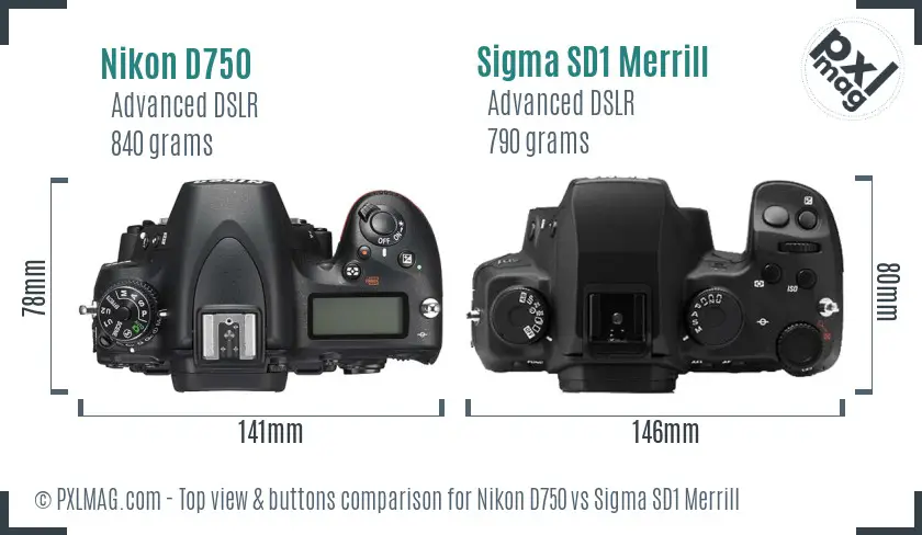 Nikon D750 vs Sigma SD1 Merrill top view buttons comparison