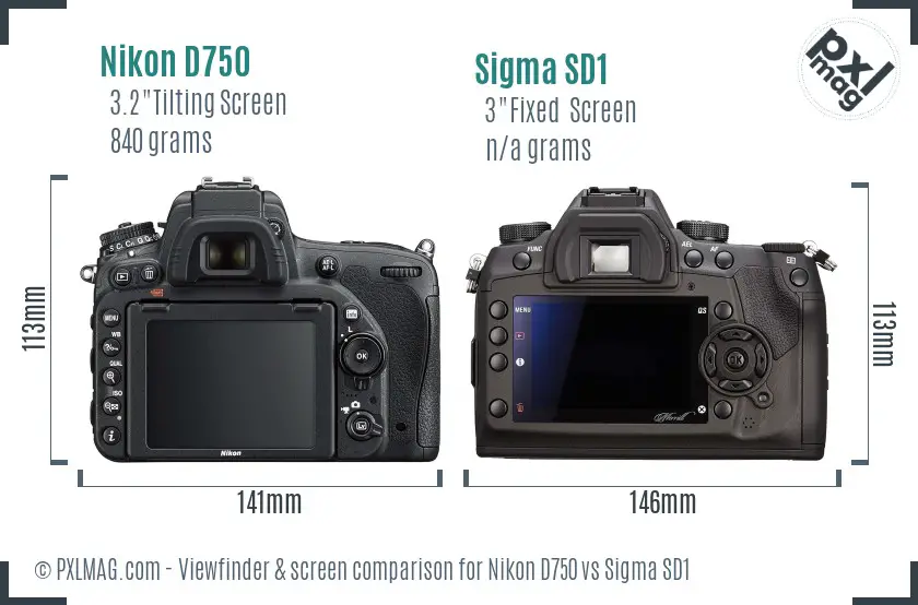 Nikon D750 vs Sigma SD1 Screen and Viewfinder comparison