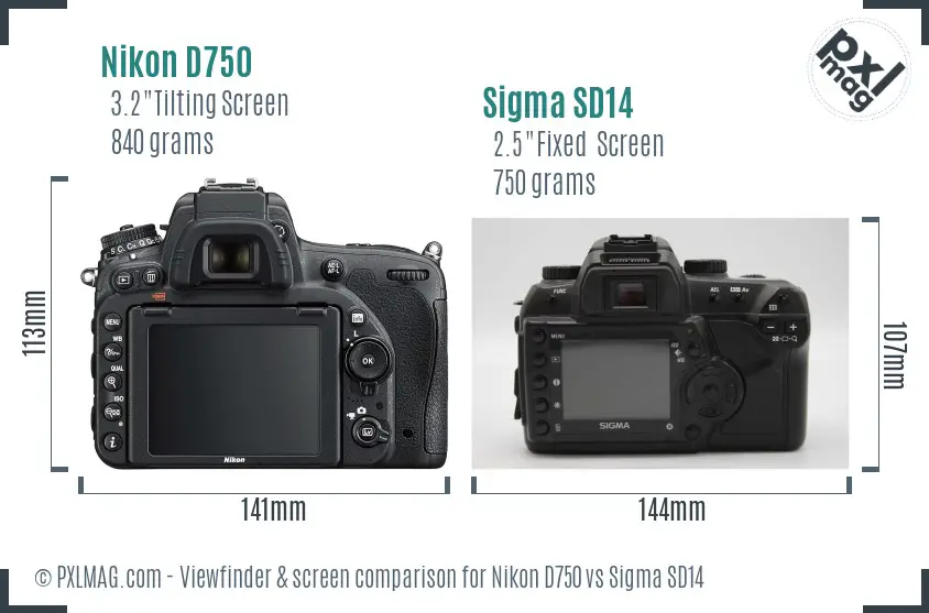 Nikon D750 vs Sigma SD14 Screen and Viewfinder comparison