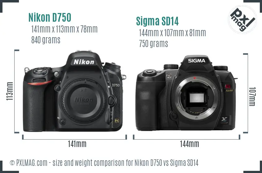 Nikon D750 vs Sigma SD14 size comparison