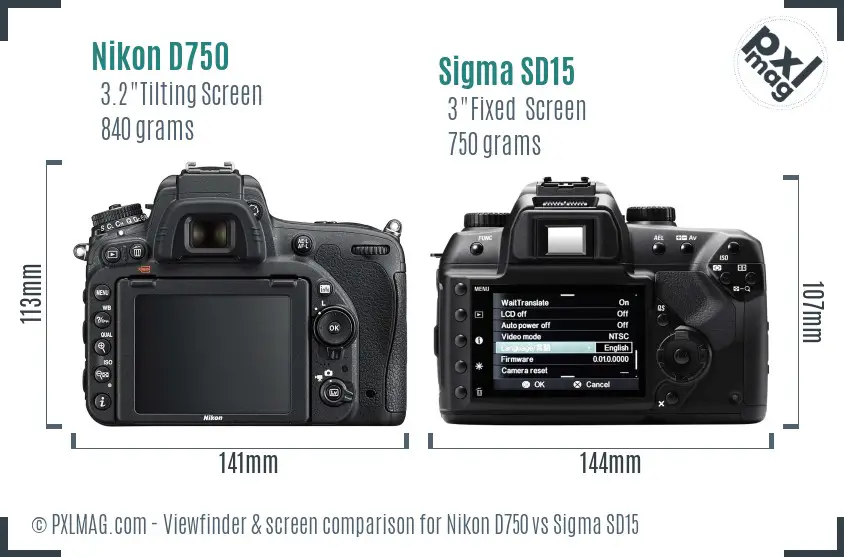 Nikon D750 vs Sigma SD15 Screen and Viewfinder comparison