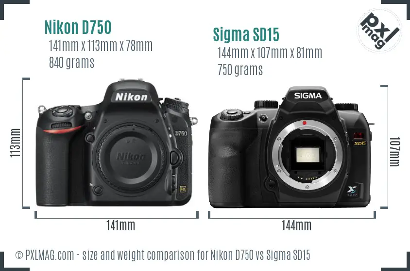Nikon D750 vs Sigma SD15 size comparison
