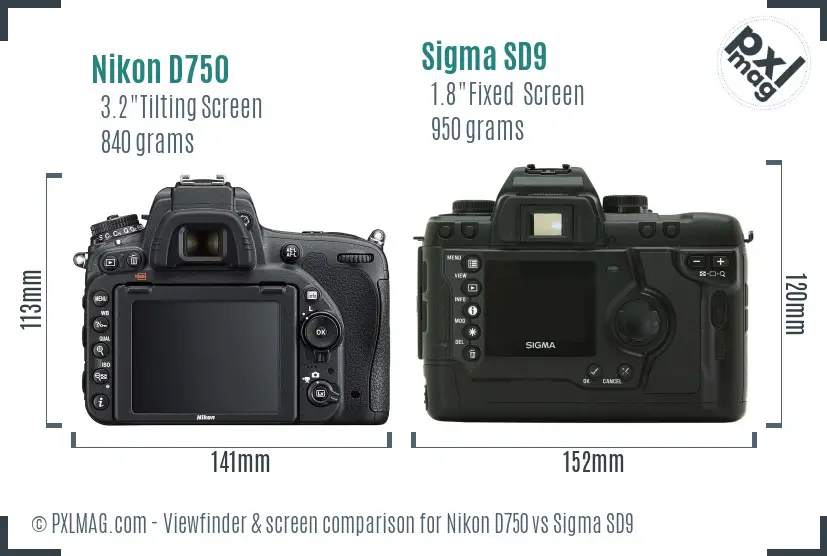 Nikon D750 vs Sigma SD9 Screen and Viewfinder comparison