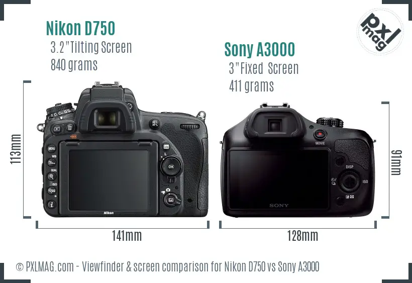 Nikon D750 vs Sony A3000 Screen and Viewfinder comparison Nikon D750 vs Sony A3000 Screen and Viewfinder comparison