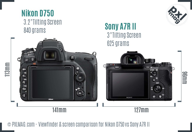 Nikon D750 vs Sony A7R II Screen and Viewfinder comparison