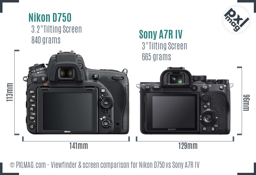 Nikon D750 vs Sony A7R IV Screen and Viewfinder comparison