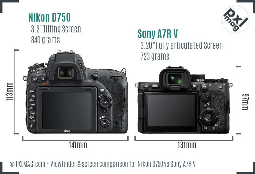 Nikon D750 vs Sony A7R V Screen and Viewfinder comparison Nikon D750 vs Sony A7R V Screen and Viewfinder comparison