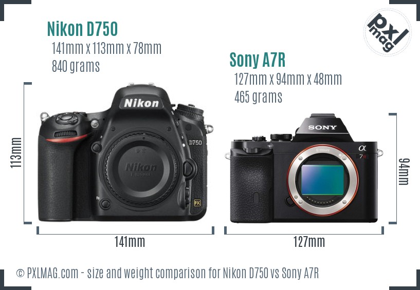 Nikon D750 vs Sony A7R size comparison