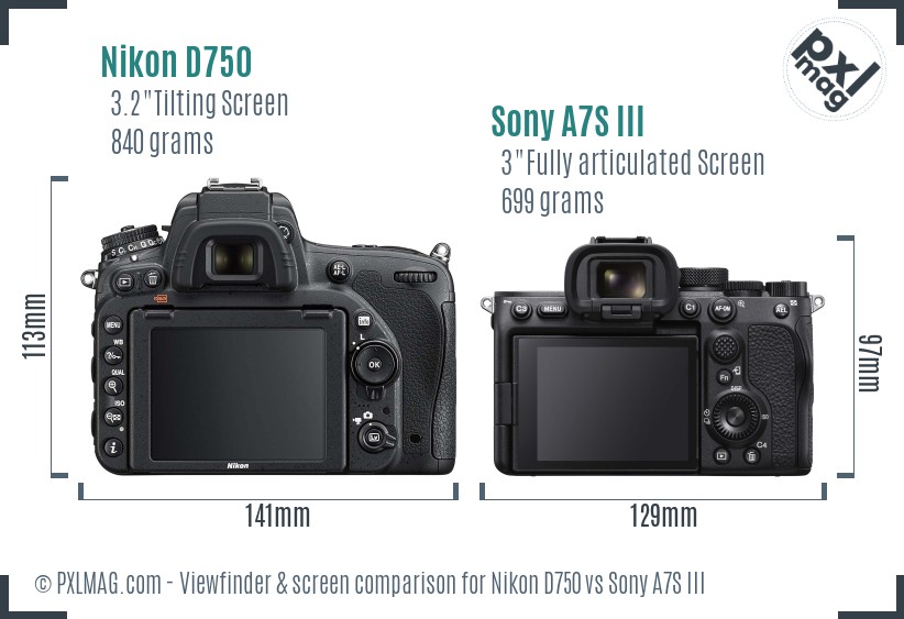 Nikon D750 vs Sony A7S III Screen and Viewfinder comparison