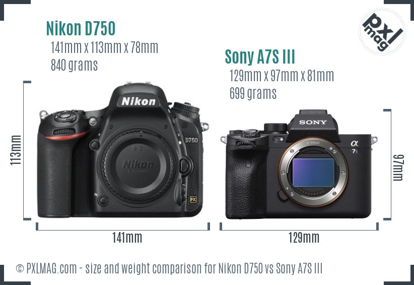 Nikon D750 vs Sony A7S III size comparison
