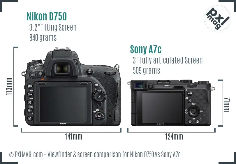 Nikon D750 vs Sony A7c Screen and Viewfinder comparison
