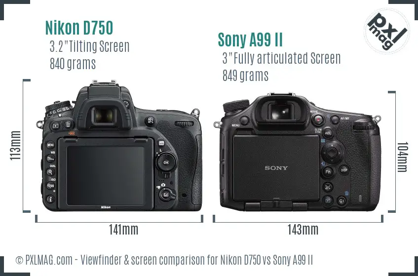 Nikon D750 vs Sony A99 II Screen and Viewfinder comparison