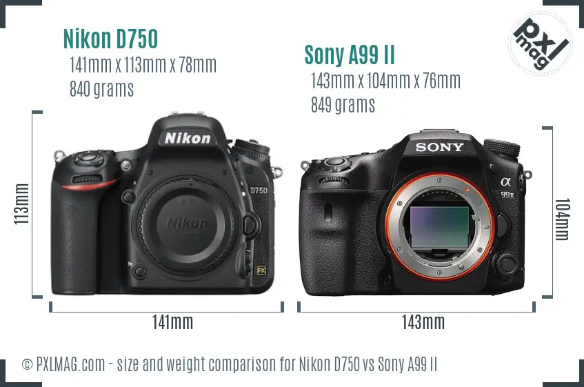 Nikon D750 vs Sony A99 II size comparison