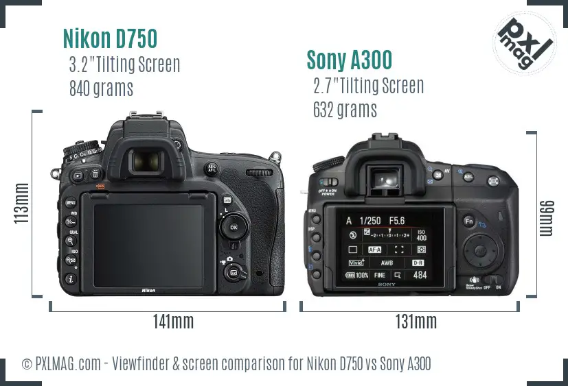 Nikon D750 vs Sony A300 Screen and Viewfinder comparison